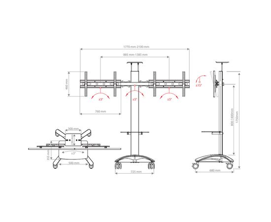  Подставка для телевизора Arm Media PT-STAND-15 серебристый 26"-55" макс.120кг напольный наклон 