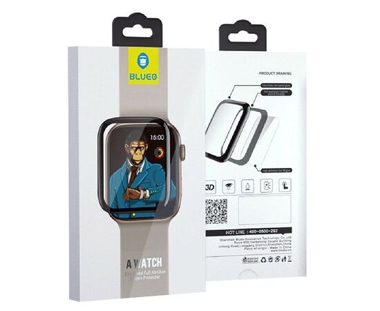  Защитное стекло BLUEO для Apple Watch, Full Glue 3D, 38mm, прозрачный+черная рамка 